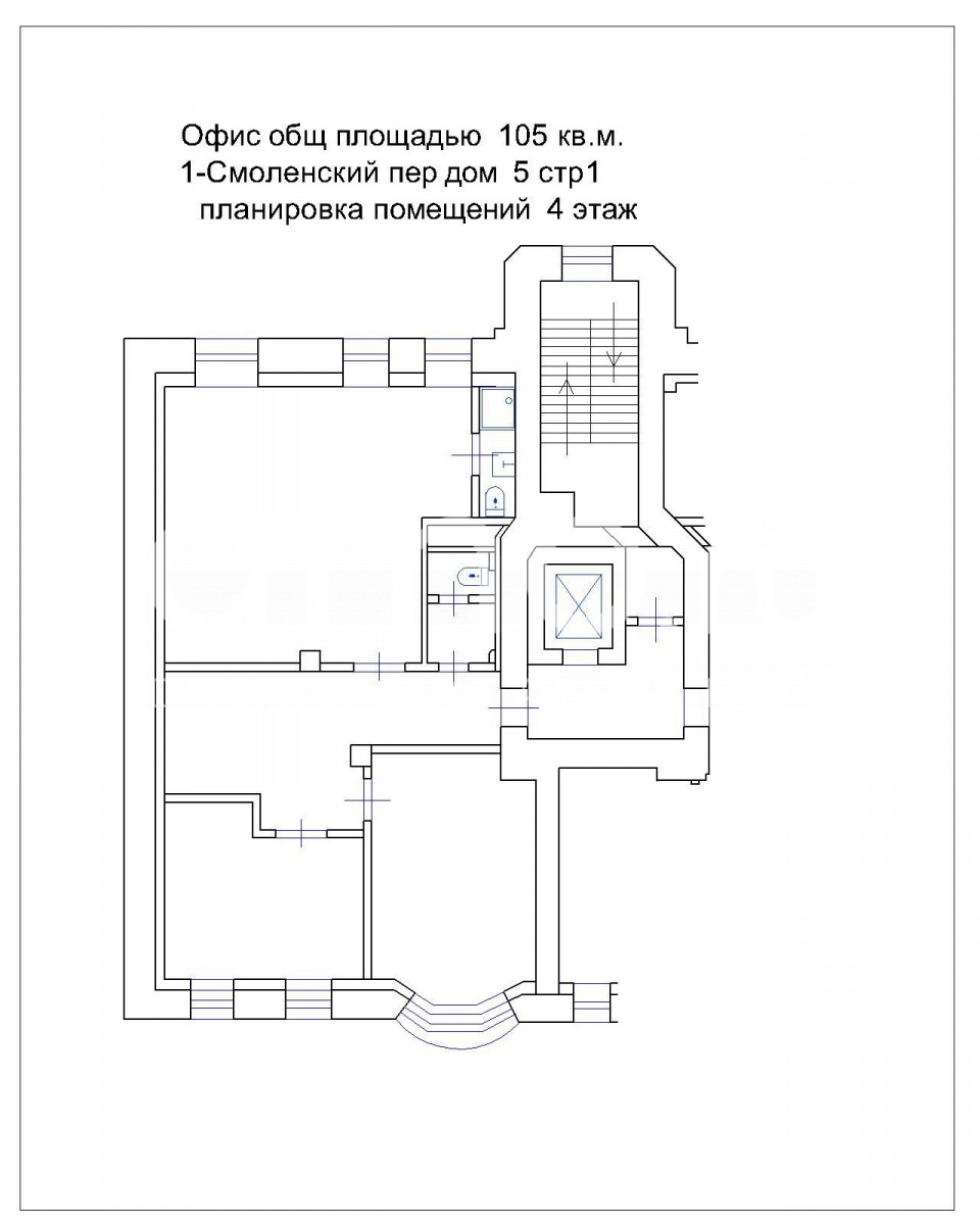 Планировка офиса 104.7 м², 4 этаж, Административное здание «1-й Смоленский пер., 5, стр. 1»